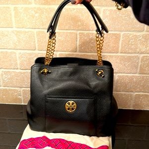 Tory Burch Black Tote with Gold Accents